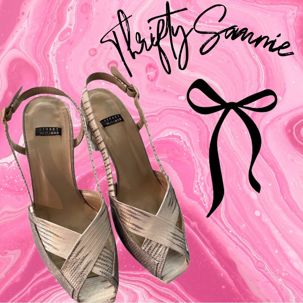 Stuart Weitzman❤️Snakeskin Vintage Heels Gold Accent Slingback